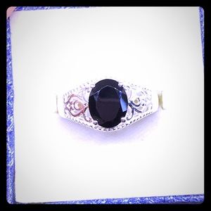 Black spinel sterling silver ring